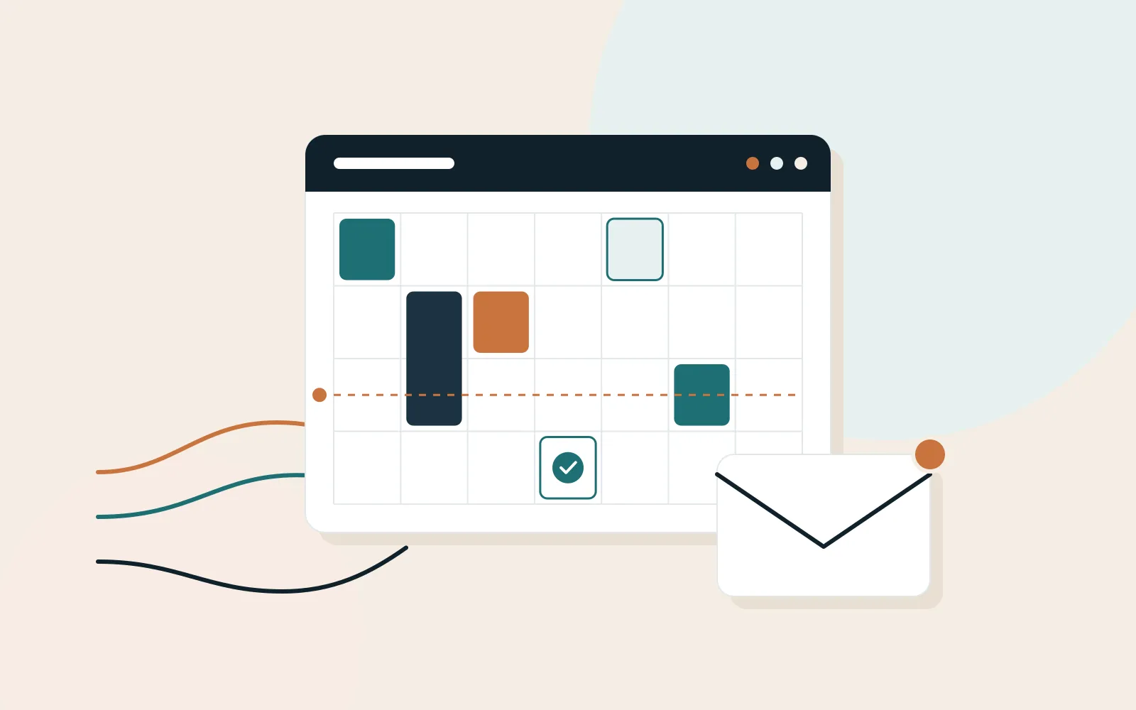 Illustration of a week planner with blocked-out time and a new message waiting in an inbox